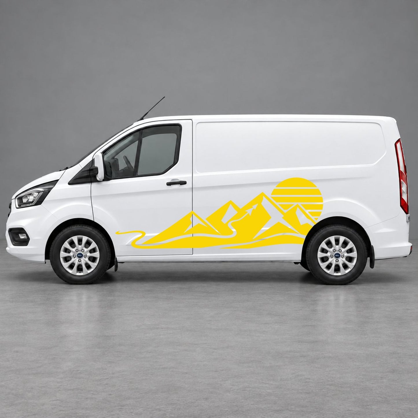 Ford Transit Custom Mountain Sunset Landscape Side Graphics in Yellow