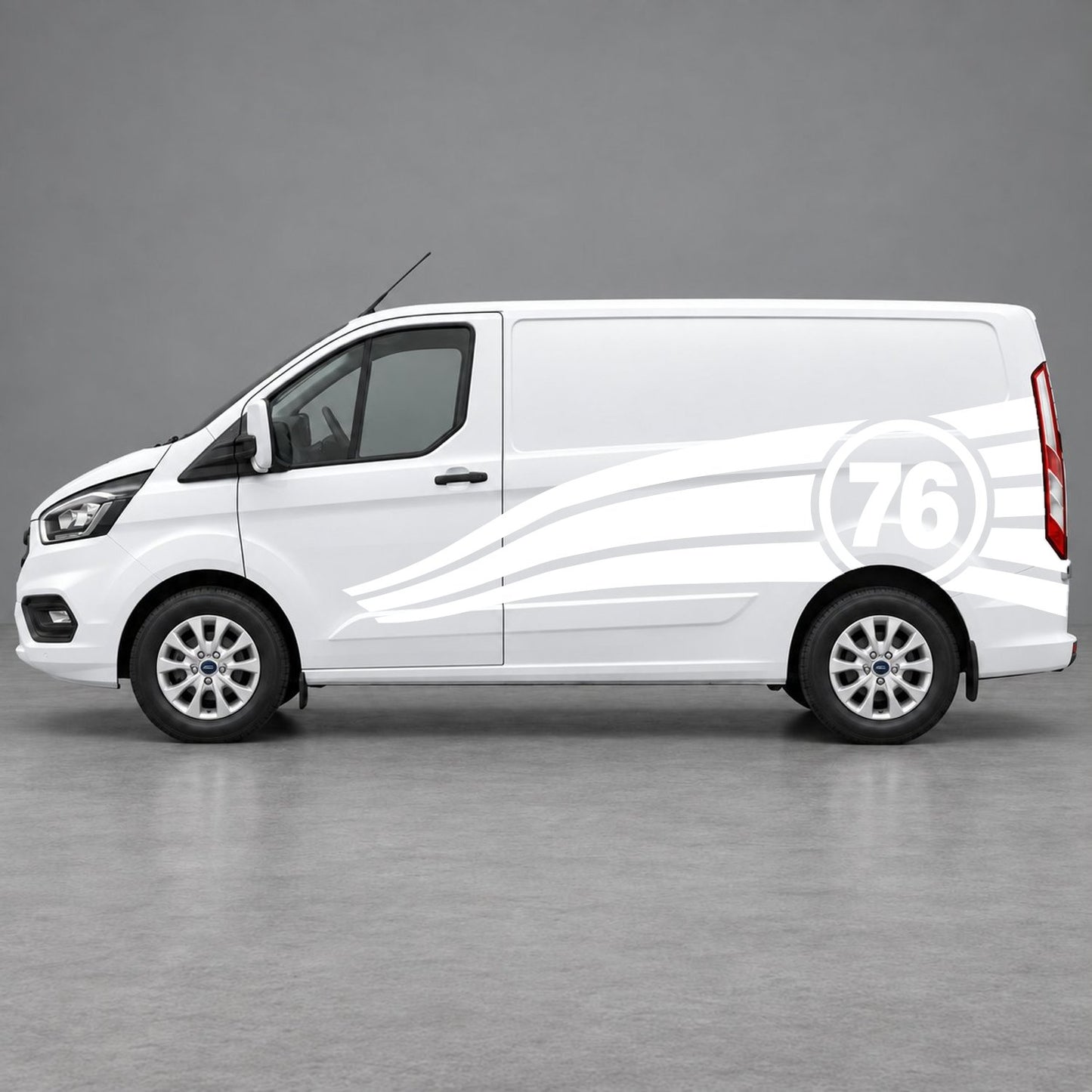 Ford Transit Custom Personalised Number 76 Racing Side Graphics in White & White