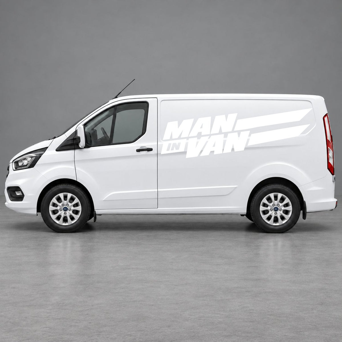 Ford Transit Custom Man in Van Side Stripes in White & White