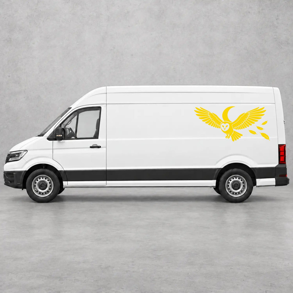 VW Crafter Flying Owl Side Graphics in Yellow