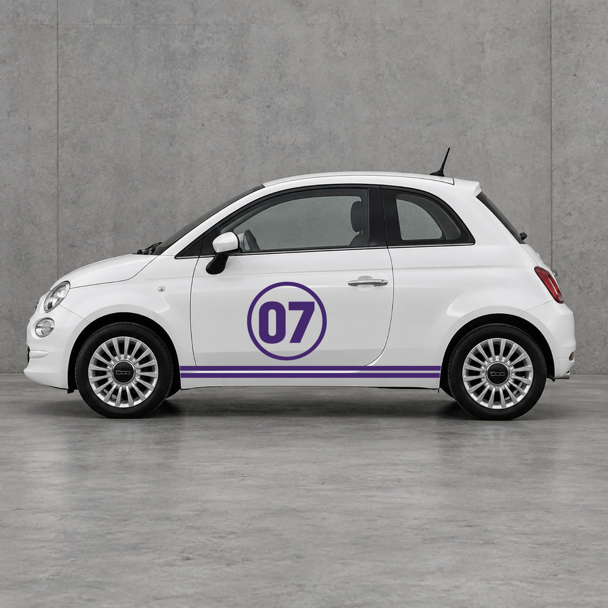 Fiat 500 Choose Your Number Racing Stripes Kit - Pair Supplied in Purple