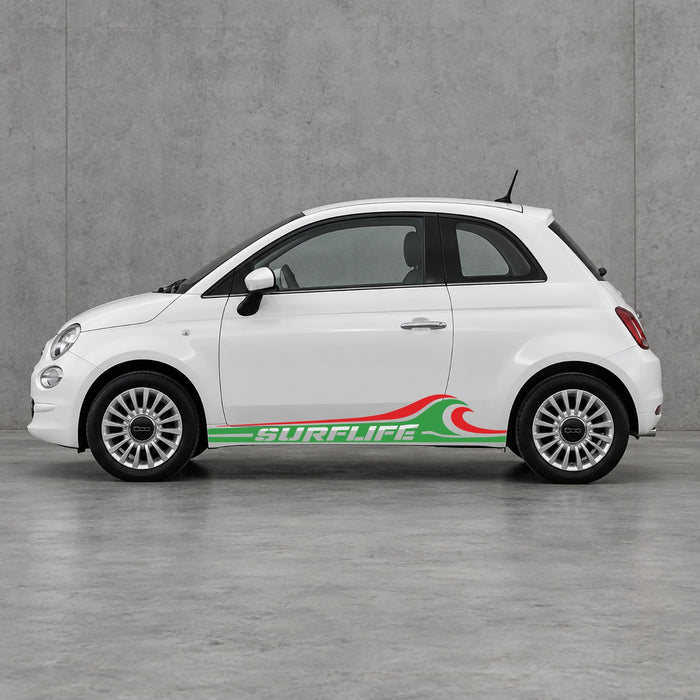Fiat 500 Surf Life Side Stripes Kit - Pair Supplied in Green & Red
