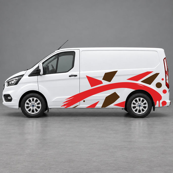 Ford Transit Custom Abstract Geometric Splash Side Graphics in Brown & Red