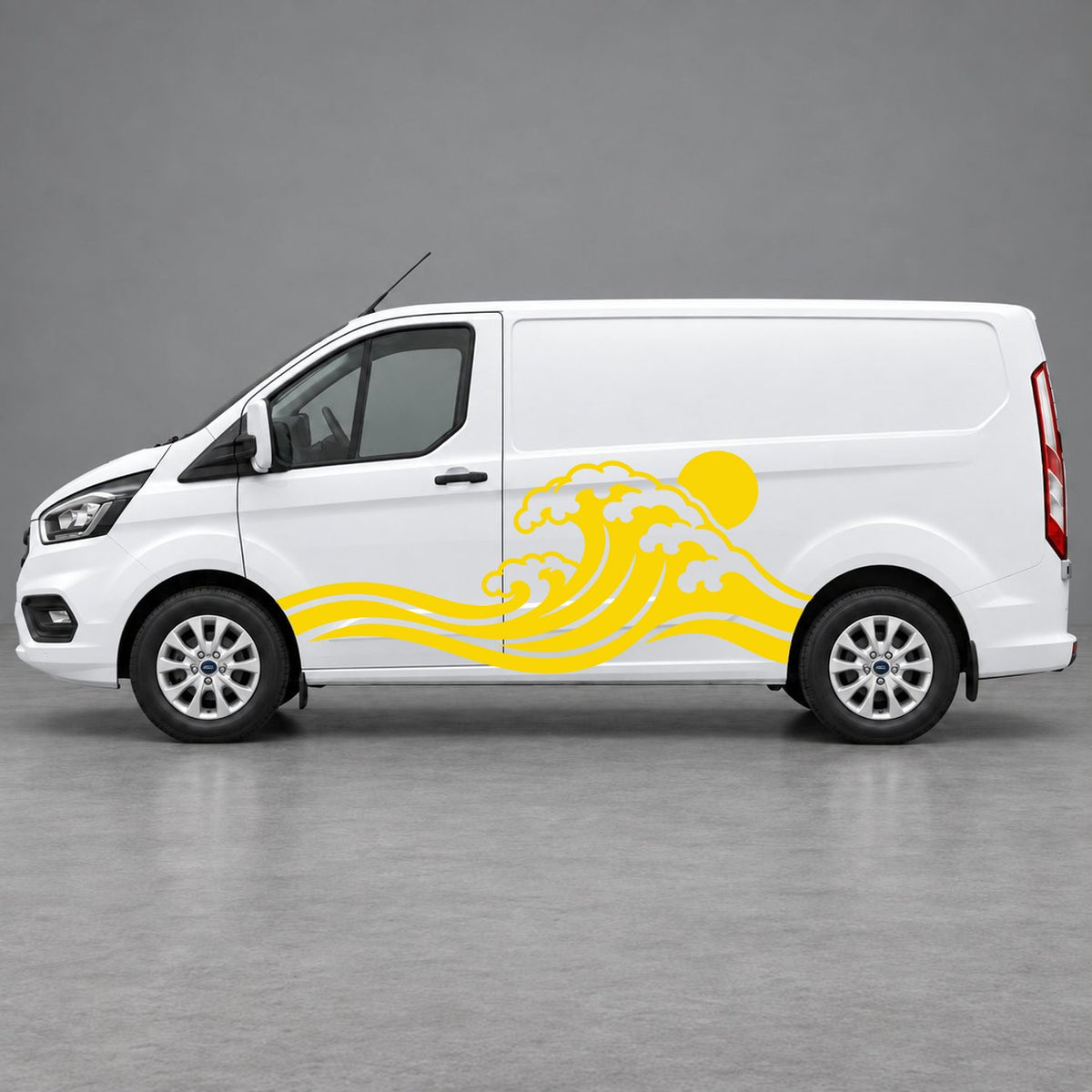 Ford Transit Custom Ocean Wave & Sunset Side Graphics in Yellow