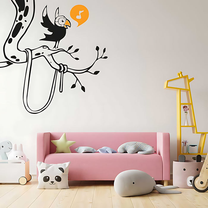 Parrot in Tree Corner Wall Sticker – Jungle Kids Bedroom Decal