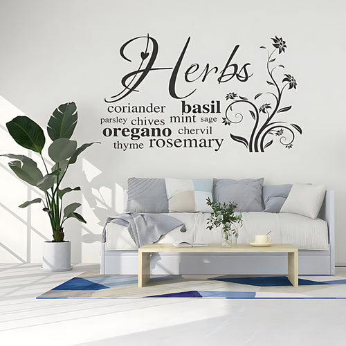 Kitchen Herbs Wall Sticker – Basil Rosemary Thyme Oregano Mint Decal