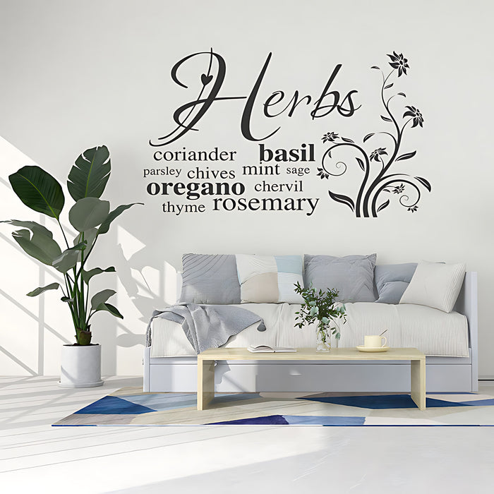 Kitchen Herbs Wall Sticker – Basil Rosemary Thyme Oregano Mint Decal