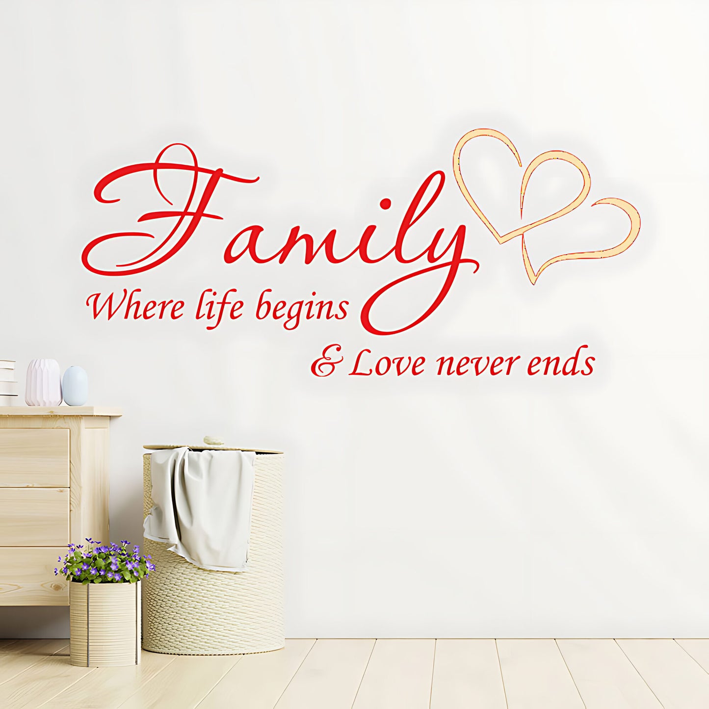 Family Hearts Wall Sticker Inspirational and Loving Quote decor