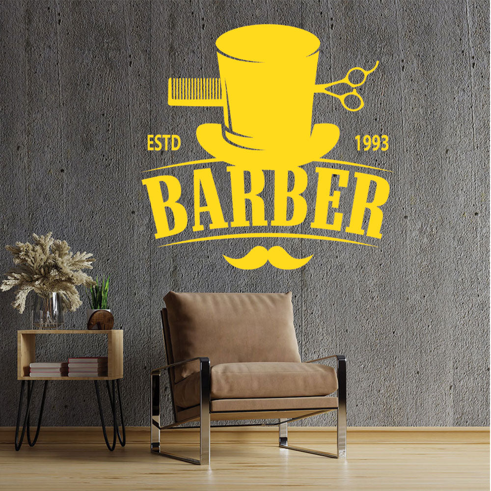 Bespoke Barber Wall Art – Est. Year Top Hat Moustache & Scissors