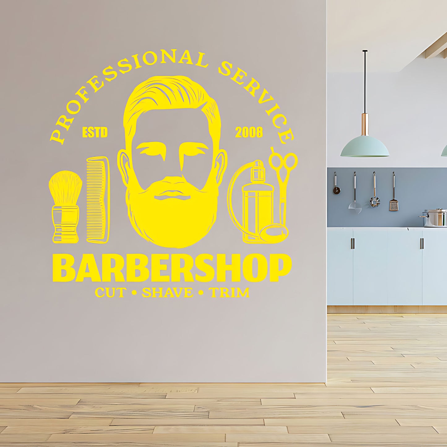 Barbershop Cut Shave Trim Wall Sticker – Professional Service Bearded Man Decal