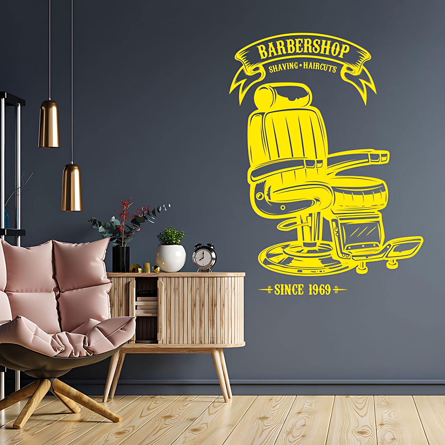Personalised Barbershop Wall Sticker – Est. Year Barber Chair Design