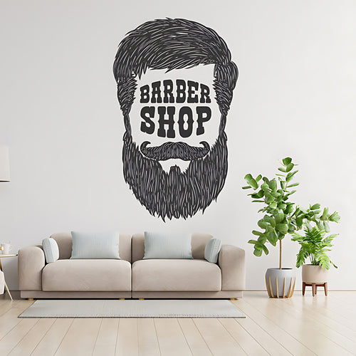 Barber Shop Wall Sticker – Text Inside Beard Silhouette