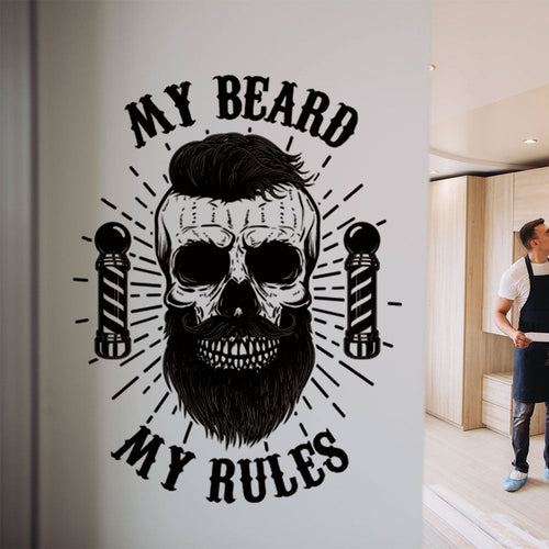 My Beard My Rules Barbershop Wall Sticker – Skull & Barber Poles