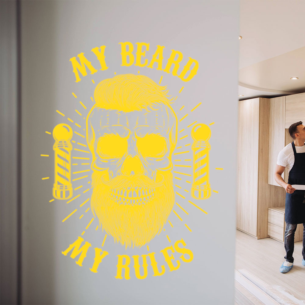 My Beard My Rules Barbershop Wall Sticker – Skull & Barber Poles