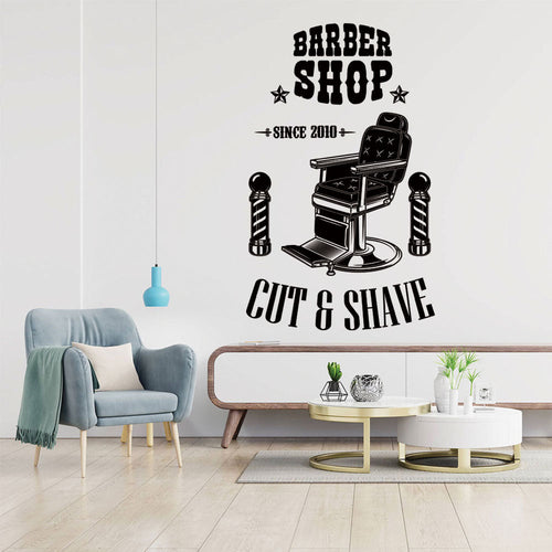 Personalised Barbershop Wall Decal – Est. Year Barber Chair & Pole