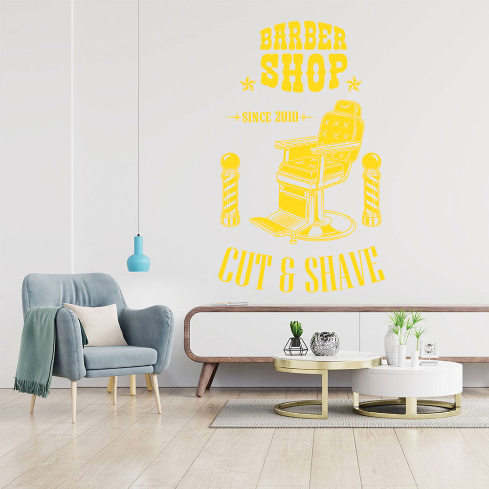 Personalised Barbershop Wall Decal – Est. Year Barber Chair & Pole