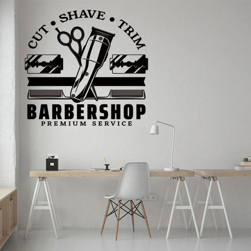 Cut Shave Trim Barbershop Wall Sticker – Scissors Clippers & Razors