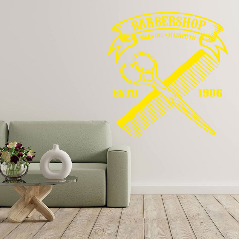 Cut Shave Trim Barbershop Wall Sticker – Scissors Clippers & Razors