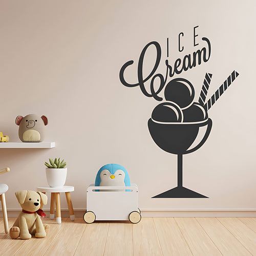Ice Cream Sundae Wall Sticker – Script Typography Cafe or Kids Room Decal