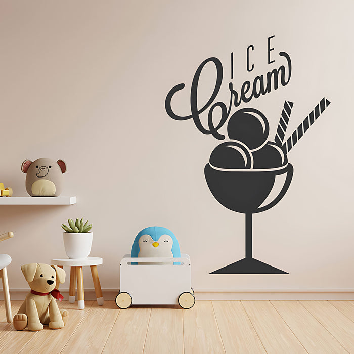 Ice Cream Sundae Wall Sticker – Script Typography Cafe or Kids Room Decal