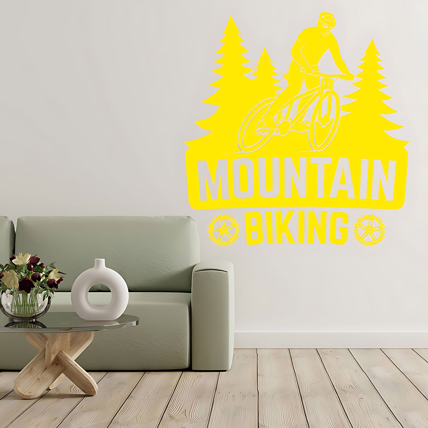 High-Energy Mountain Bike Wall Decal for Shops and Riders