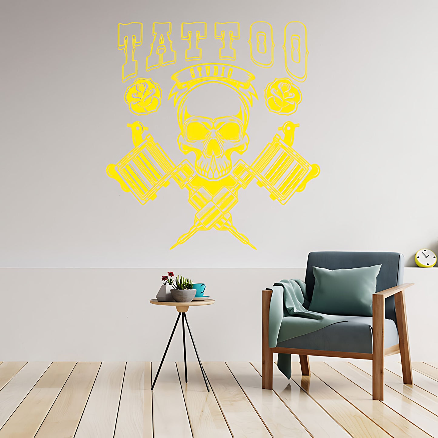 Skull Graphic Wall Sticker with Motivational Quote for Tattoo Parlour