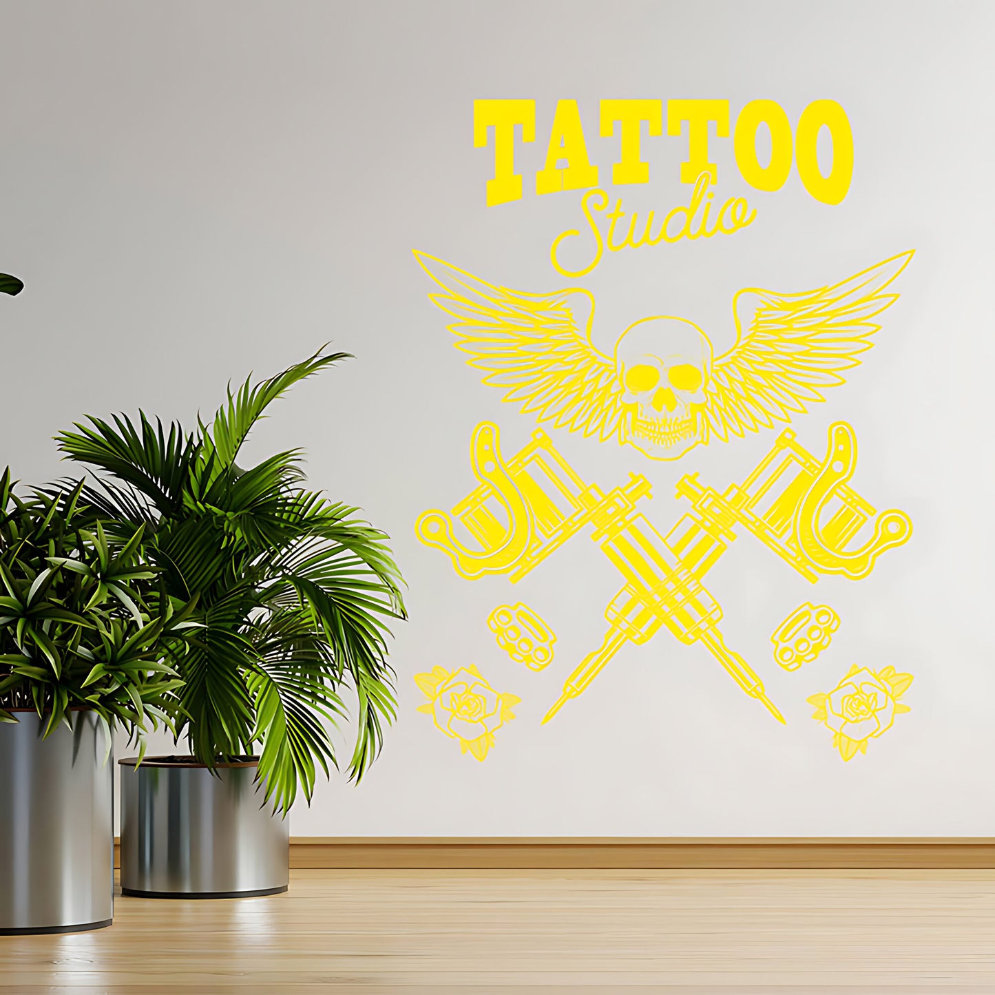 Skull Tattoo Art Wall Decal with Inspirational Quote for Parlour