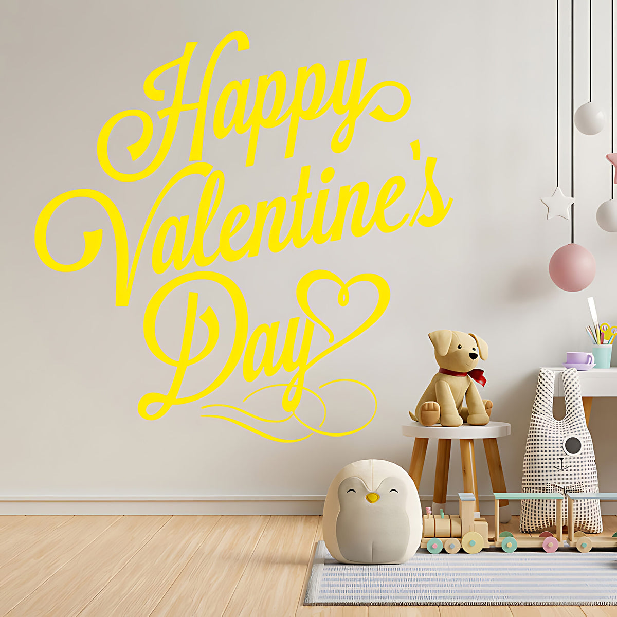 Happy Valentines Day Wall Sticker – Cursive Script Heart Decal
