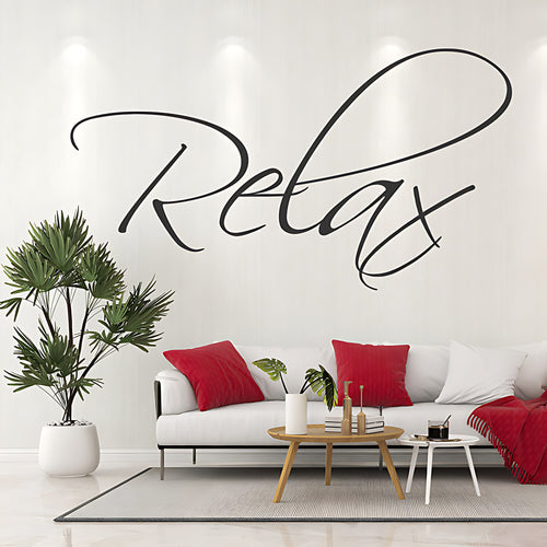 Relax Wall Decal – Cursive Script Bedroom or Bathroom Quote Sticker