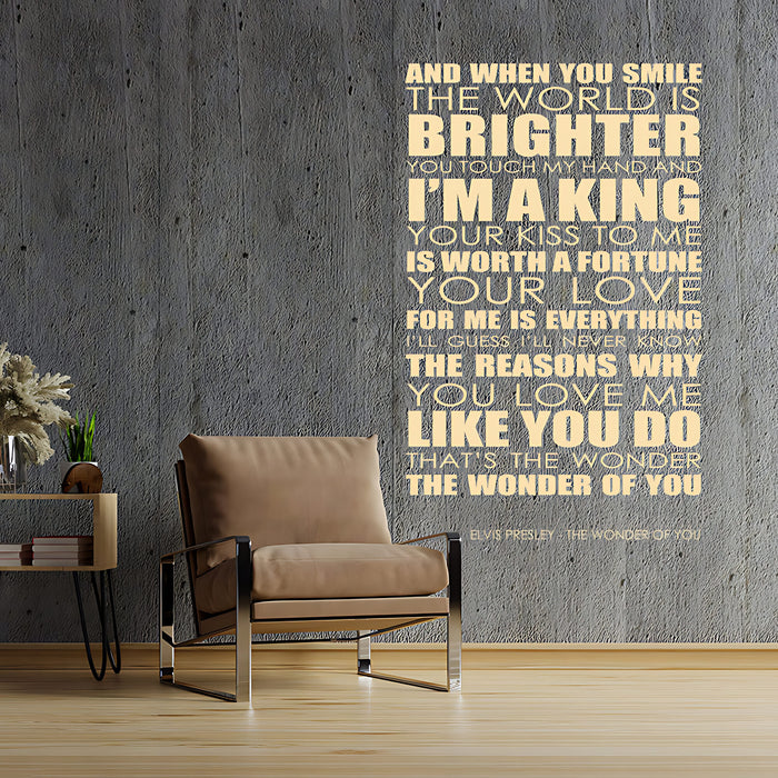 Elvis Presley Wall Art Sticker - Wonder Of You Lyrics Music Quote