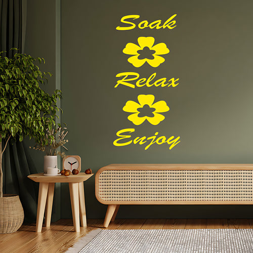 Soak, Relax, and Enjoy Bathroom Wall Sticker Art Decal Quote