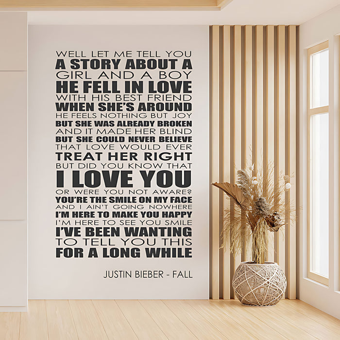 Justin Bieber Wall Art Sticker - Fall Lyrics Music Quote
