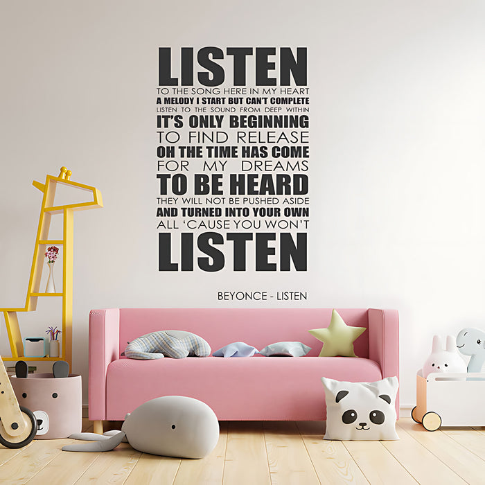 Beyoncé Listen Song Lyrics Wall Sticker – Music Quote Decal
