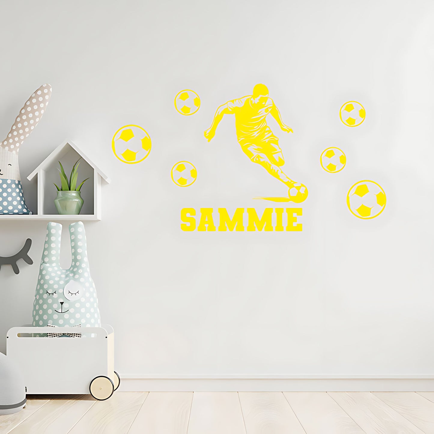 Bespoke Football Wall Sticker – Kids Player Silhouette with Name & Balls