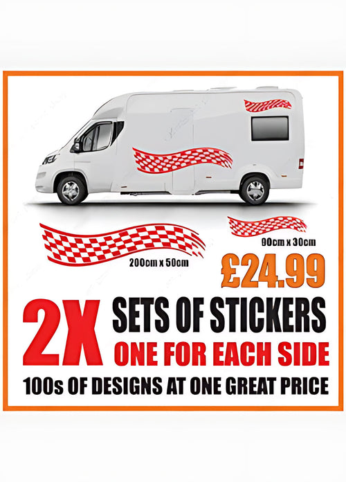 Chequered Wave Caravan Graphics – Caravan Side Vinyl Decals