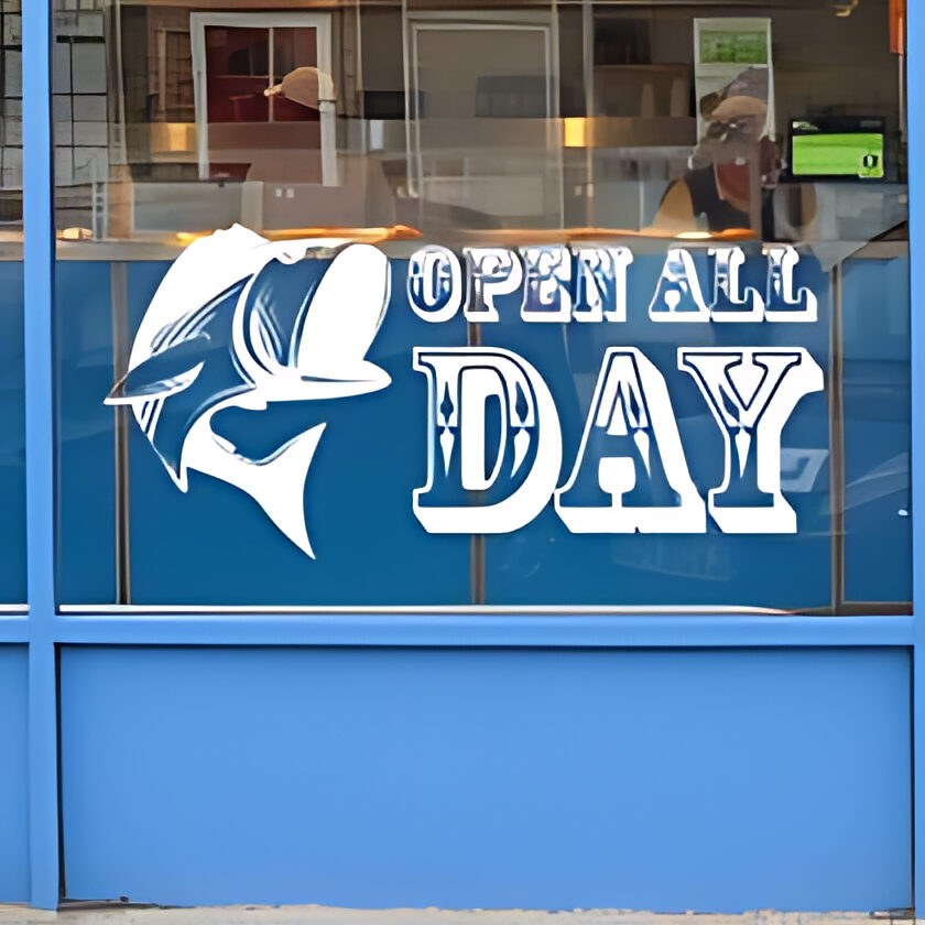 Fish & Chips Open All Day Window Sticker - Shop Sign