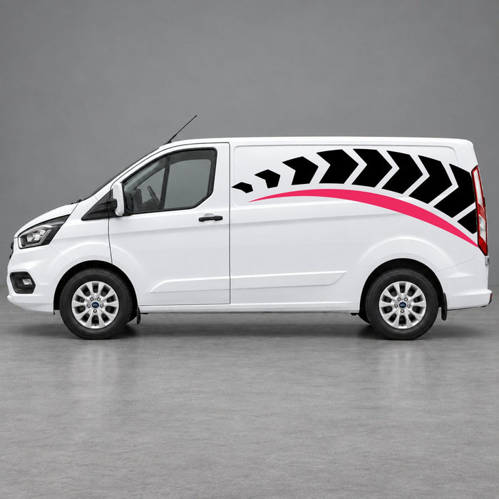 Ford Transit Custom Chevron Track Side Graphics in Black & Pink