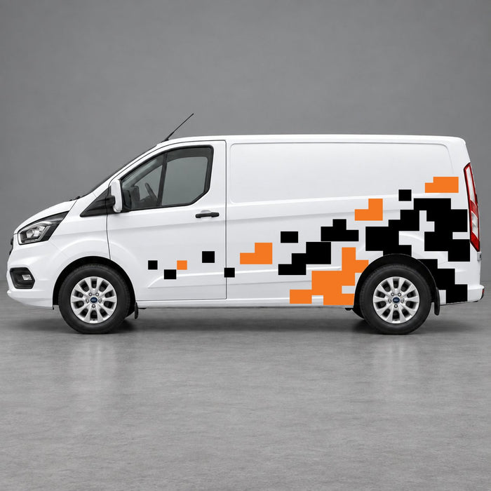 Ford Transit Custom Pixel Fade Side Graphics in Black & Orange
