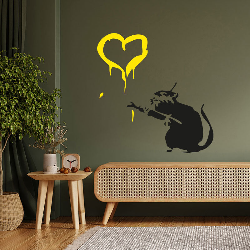 rat heart banksy style wall sticker