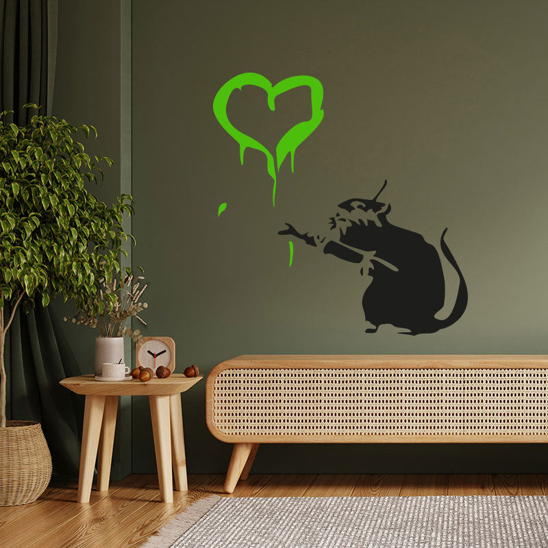 rat heart banksy style wall sticker