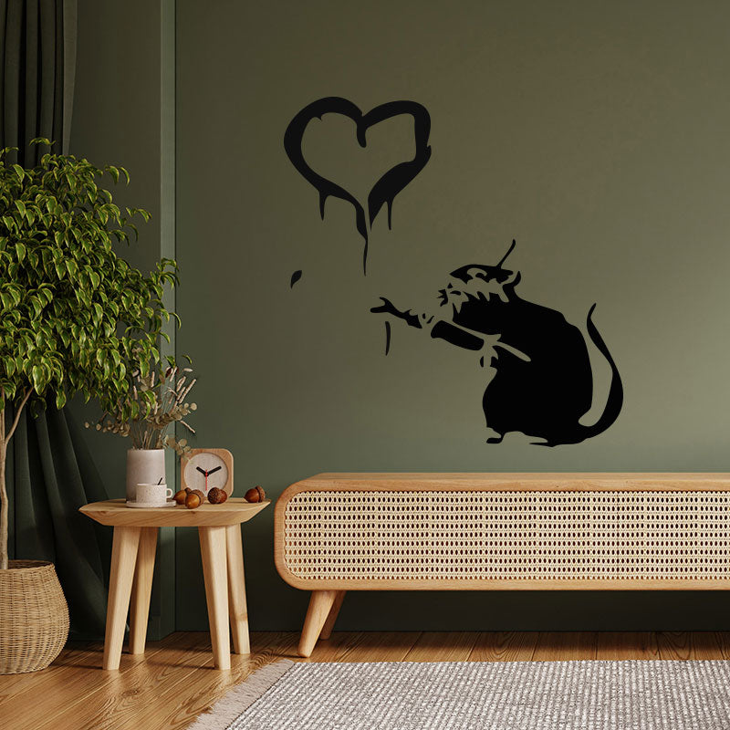 rat heart banksy style wall sticker