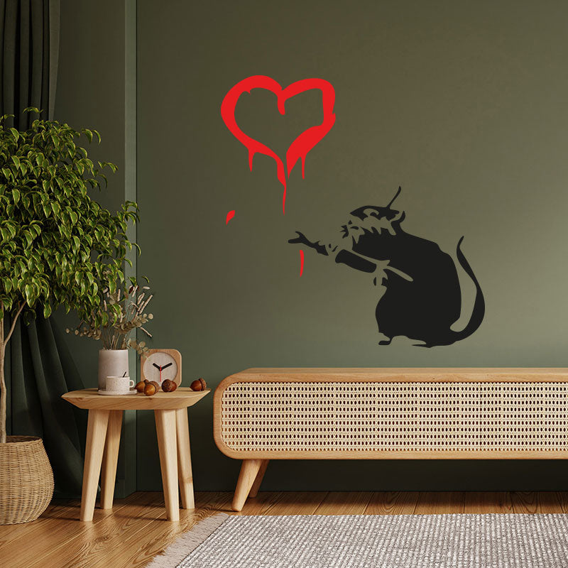 rat heart banksy style wall sticker