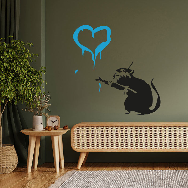 rat heart banksy style wall sticker
