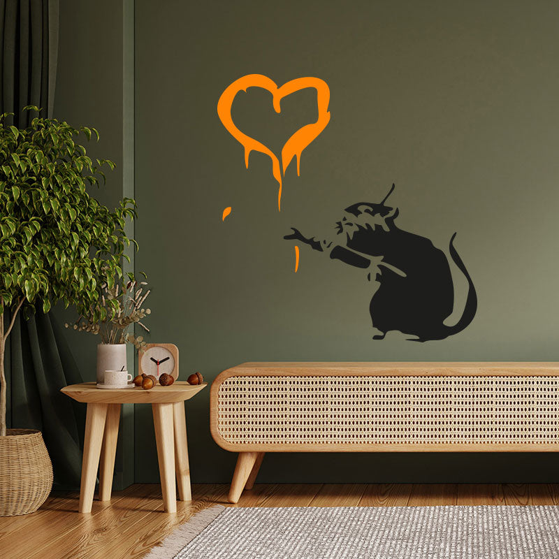 rat heart banksy style wall sticker