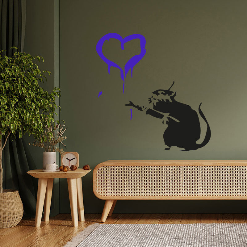 rat heart banksy style wall sticker