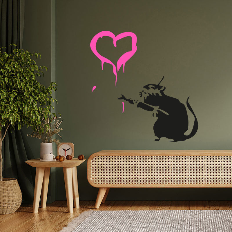 rat heart banksy style wall sticker