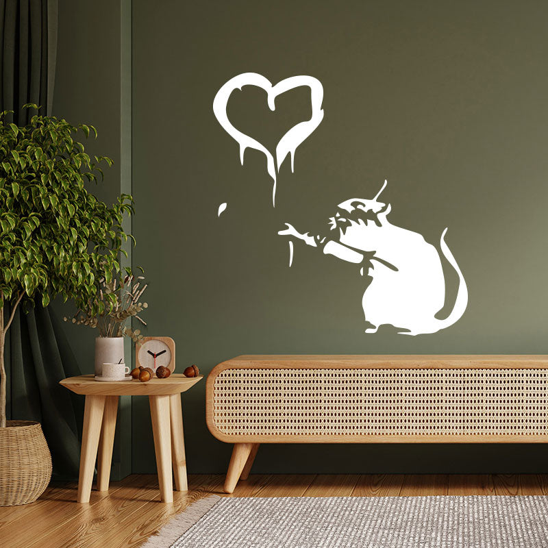 rat heart banksy style wall sticker