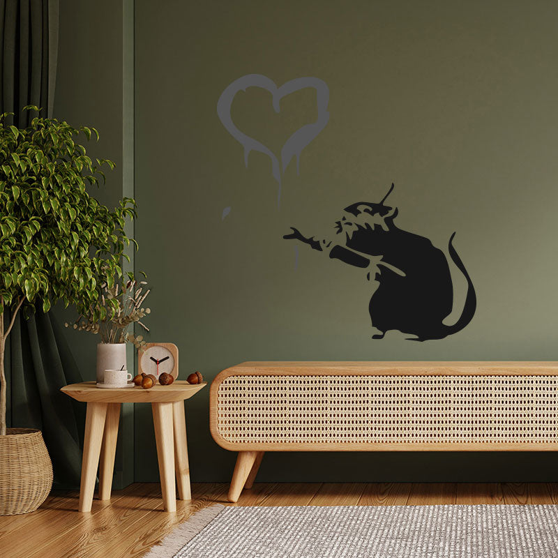 rat heart banksy style wall sticker