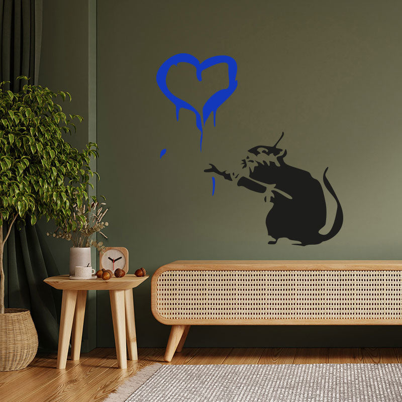 rat heart banksy style wall sticker