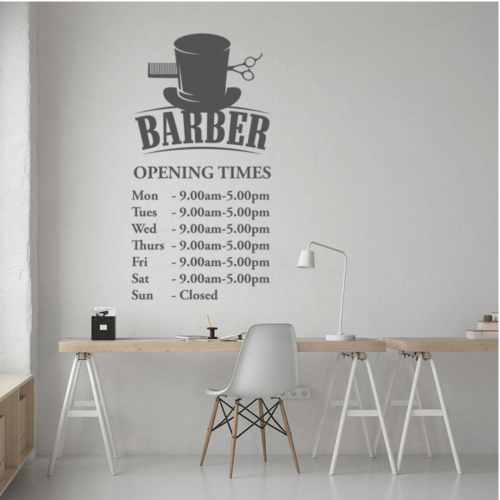 barber shop opening times wall sticker